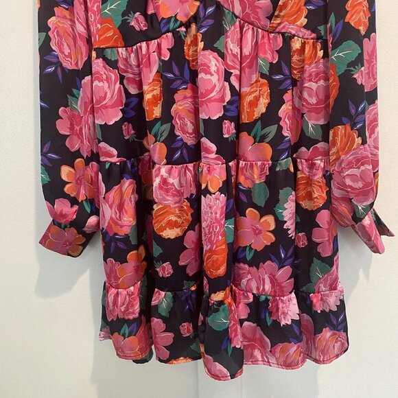Francesca’s Mi Ami Dress Size Small S Floral Pink Satin Babydoll Minidress Seth - Picture 3 of 12